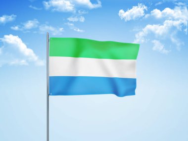 Bulutlu gökyüzünde dalgalanan Sierra Leone bayrağı 3 boyutlu illüstrasyon