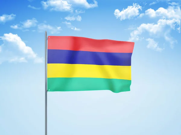 Mauritius Zászló Integet Felhős Égen Illusztráció — Stock Fotó