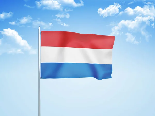 Netherlands Flag Waving Cloudy Sky Illustration — Stock Photo, Image