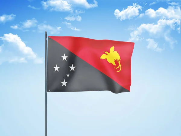 Papua New Guinea Flag Waving Cloudy Sky Illustration — Stock Photo, Image