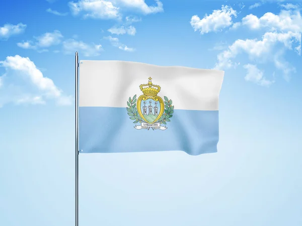 San Marino Vlag Zwaaiend Bewolkte Lucht Illustratie — Stockfoto