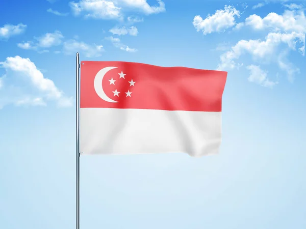 Bandeira Singapura Acenando Céu Nublado Ilustração — Fotografia de Stock