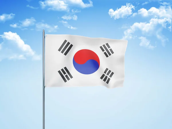 South Korea Flag Waving Cloudy Sky Illustration — Stock Photo, Image