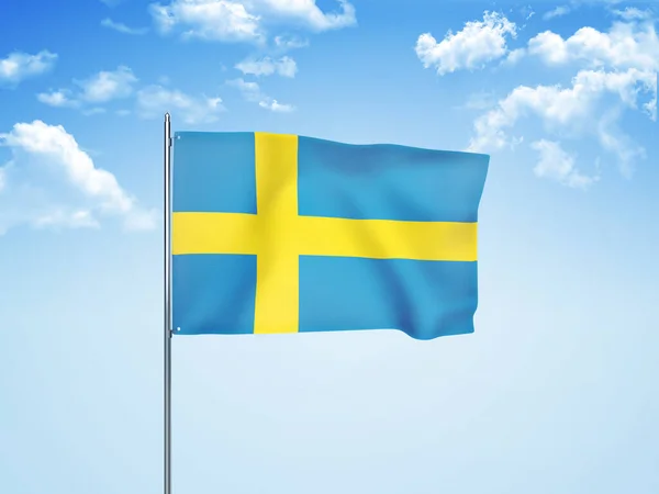 Sverige Flagga Viftar Molnig Himmel Illustration — Stockfoto