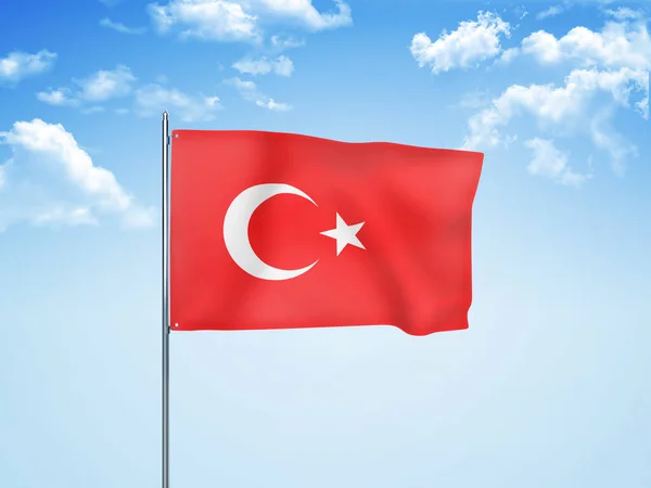 Turkiet Flagga Viftar Molnigt Himmel Illustration — Stockfoto