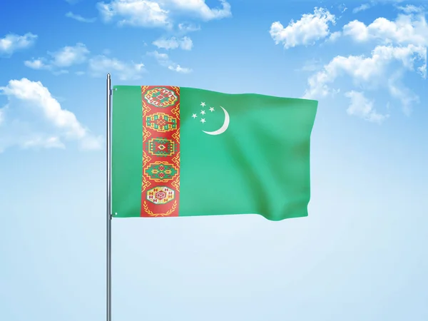 Türkmenisztán Zászló Integetett Felhős Égen Illusztráció — Stock Fotó