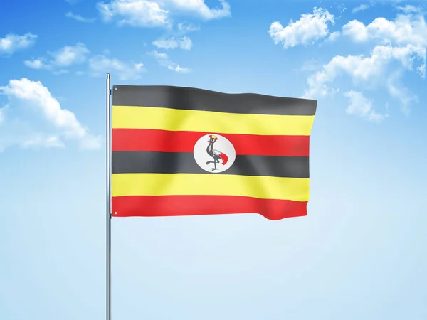 Uganda Flagge Weht Bewölkten Himmel Illustration — Stockfoto
