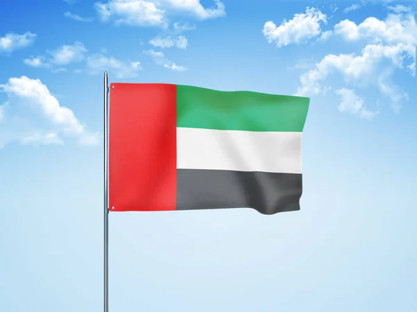 United Arab Emirates flag waving in the cloudy sky 3D illustration