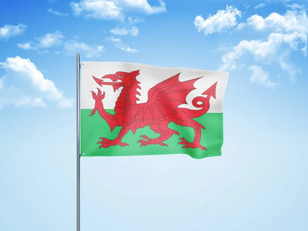 Wales Vlag Zwaaiend Bewolkte Lucht Illustratie — Stockfoto