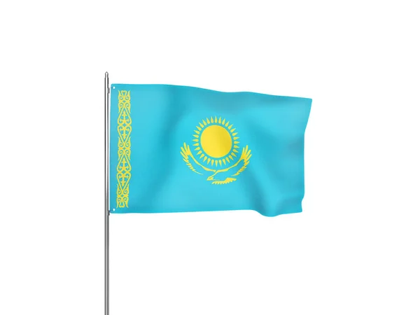 Kazachstan Vlag Zwaaien Witte Achtergrond Geïsoleerde Illustratie — Stockfoto