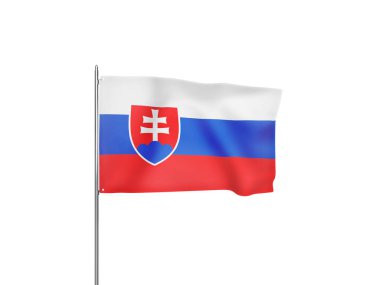 Beyaz arkaplanda dalgalanan Slovakya bayrağı izole edilmiş üç boyutlu illüstrasyon