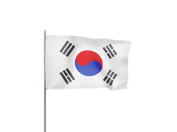 Beyaz Arka Planda Dalgalanan Güney Kore Bayrağı Boyutlu Görüntü Izole — Stok fotoğraf