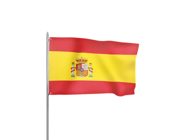 Σημαία Ισπανίας Κυματίζει Λευκό Φόντο Απομονωμένη Εικόνα — Φωτογραφία Αρχείου