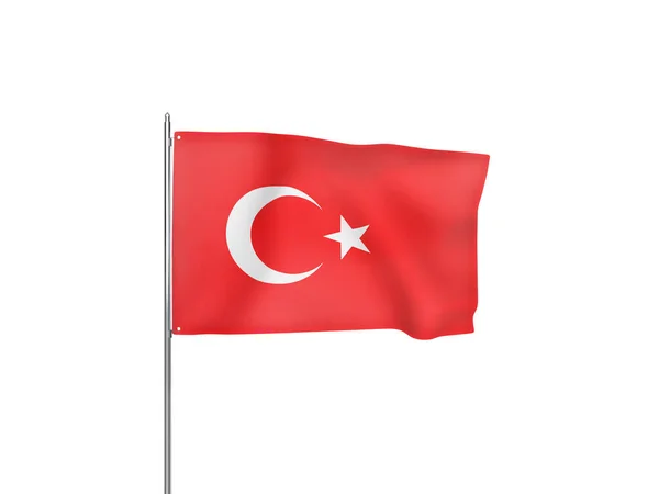 Turkiet Flagga Viftande Vit Bakgrund Isolerad Illustration — Stockfoto