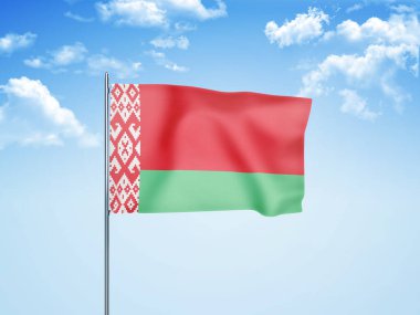 Beyaz Rusya bayrağı bulutlu gökyüzünde dalgalanıyor. 3 boyutlu illüstrasyon.
