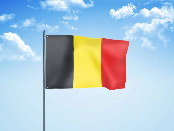 Drapeau Belgique Agitant Dans Ciel Nuageux Illustration — Photo