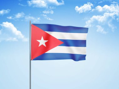 Bulutlu gökyüzünde dalgalanan Küba bayrağı 3 boyutlu illüstrasyon