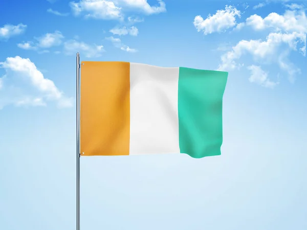 Cote Ivoire Flag Waving Cloudy Sky Illustration — Stock Photo, Image