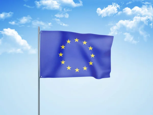 Bandeira União Europeia Acenando Céu Nublado Ilustração — Fotografia de Stock