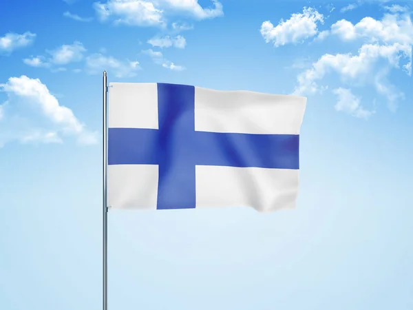 Bandera Finlandia Ondeando Cielo Nublado Ilustración — Foto de Stock