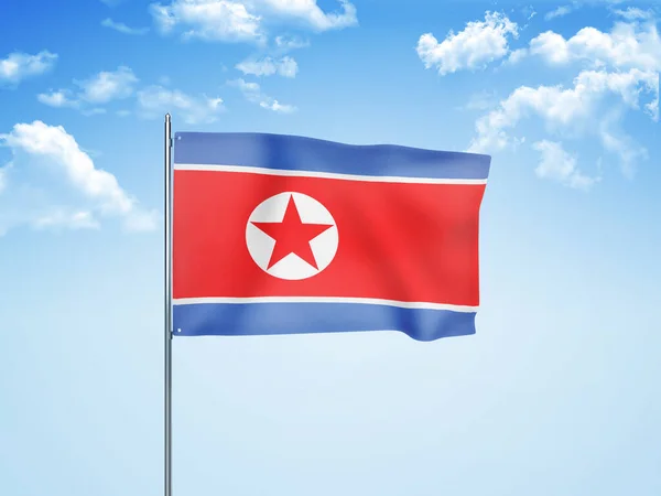 Bandeira Coreia Norte Acenando Céu Nublado Ilustração — Fotografia de Stock