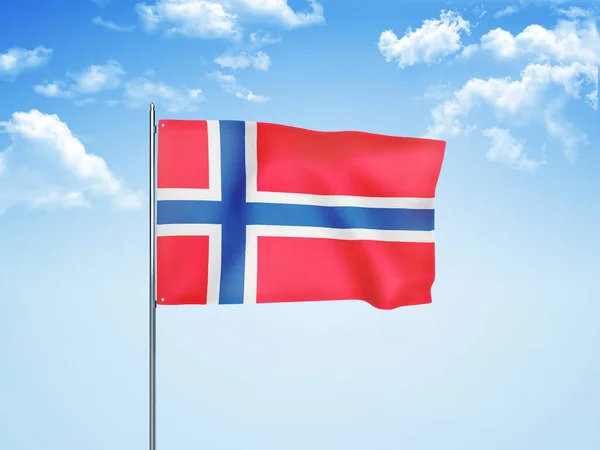 挪威国旗在多云的天空中飘扬3D插图 — 图库照片