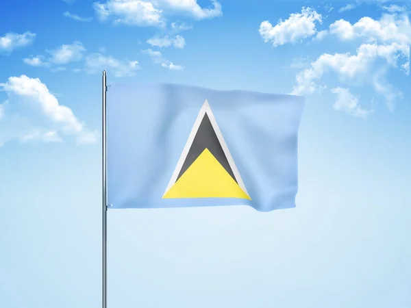 在多云的天空中飘扬的圣卢西亚国旗3D插图 — 图库照片