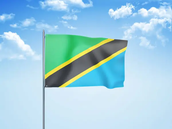 Tansania Flagge Weht Bewölkten Himmel Illustration — Stockfoto