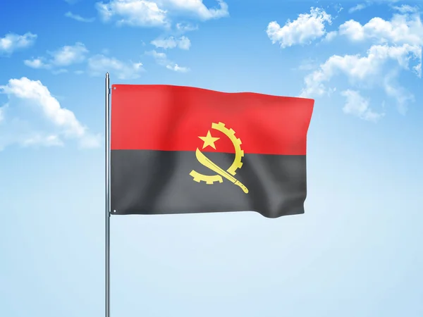 曇りの空に手を振るアンゴラ国旗3Dイラスト — ストック写真