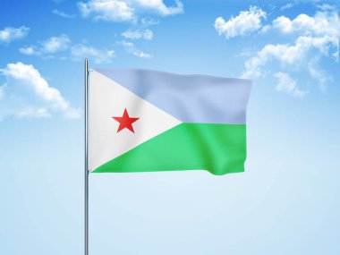 Cibuti bayrağı bulutlu gökyüzünde dalgalanıyor 3D illüstrasyon