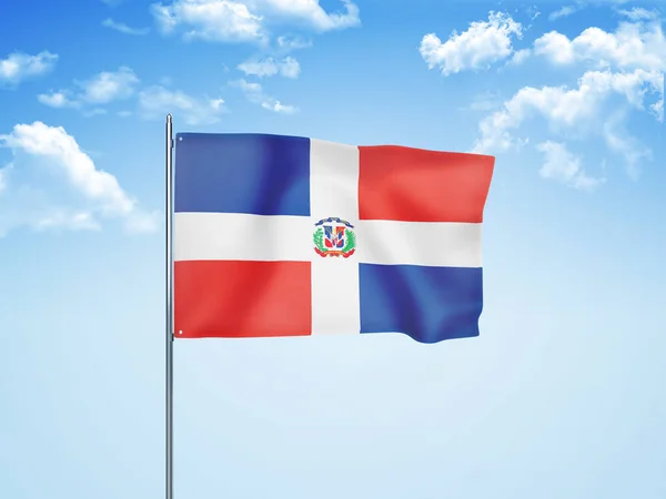 Dominicaanse Republiek Vlag Zwaaiend Bewolkte Lucht Illustratie — Stockfoto