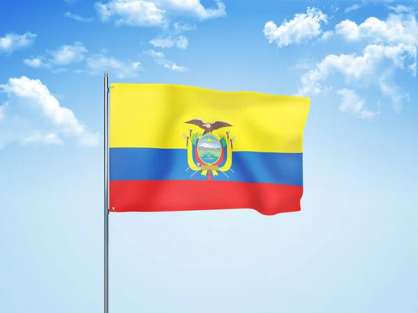 Ecuador Zászló Integetett Felhős Égen Illusztráció — Stock Fotó