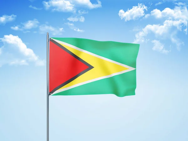 Guyana Vlag Zwaaiend Bewolkte Lucht Illustratie — Stockfoto