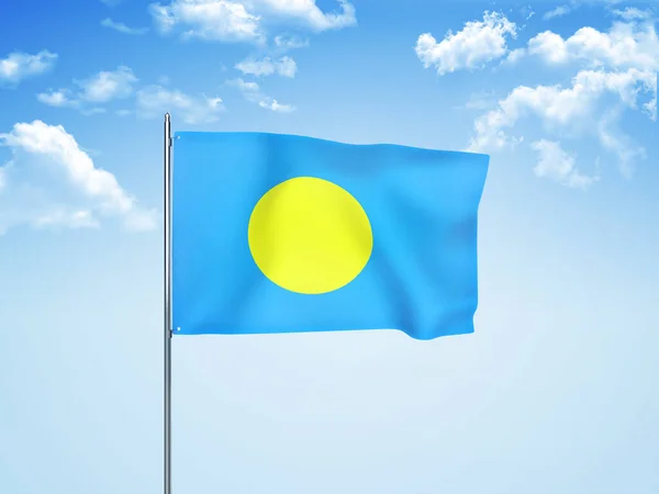 Palau Flagga Viftar Molnig Himmel Illustration — Stockfoto