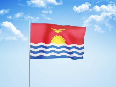 Kiribati bayrağı bulutlu gökyüzünde dalgalanıyor 3D illüstrasyon