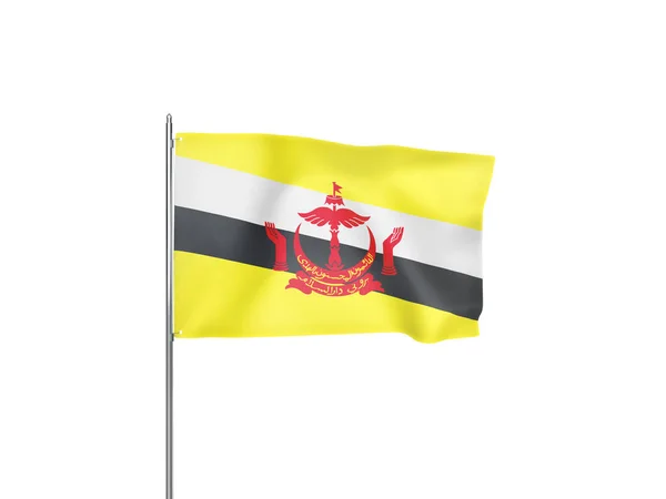 Флаг Брунея Даруссалама Размахивающий Белым Фоном — стоковое фото