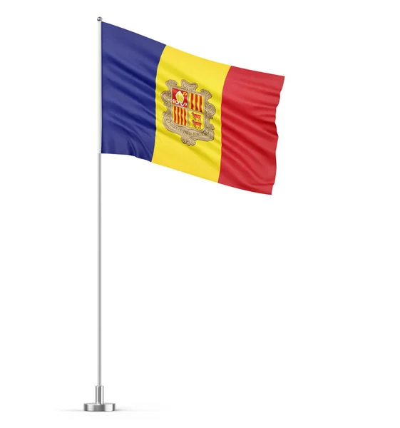 Bandera Andorra Sobre Asta Bandera Fondo Blanco Ilustración Aislada — Foto de Stock