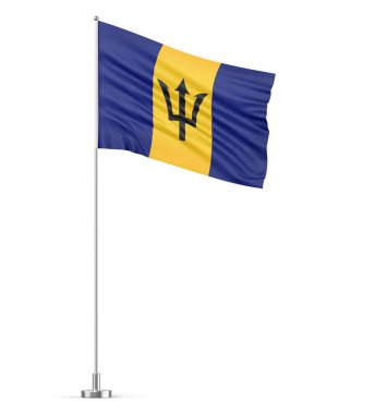 Bayrak direğindeki Barbados bayrağı beyaz arkaplan izole edilmiş 3D illüstrasyon