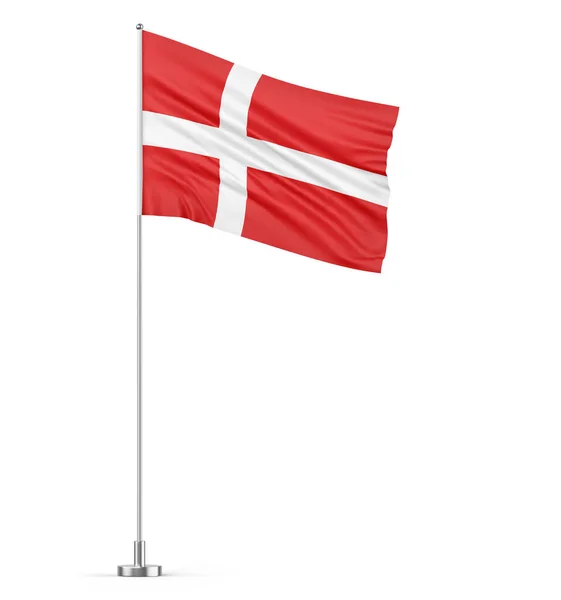 Bandera Dinamarca Sobre Asta Bandera Fondo Blanco Ilustración Aislada —  Fotos de Stock