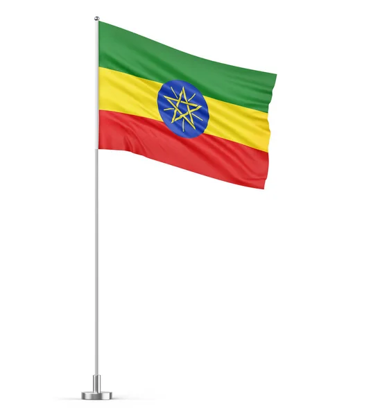 Ethiopië Vlag Een Vlaggenmast Witte Achtergrond Geïsoleerde Illustratie — Stockfoto