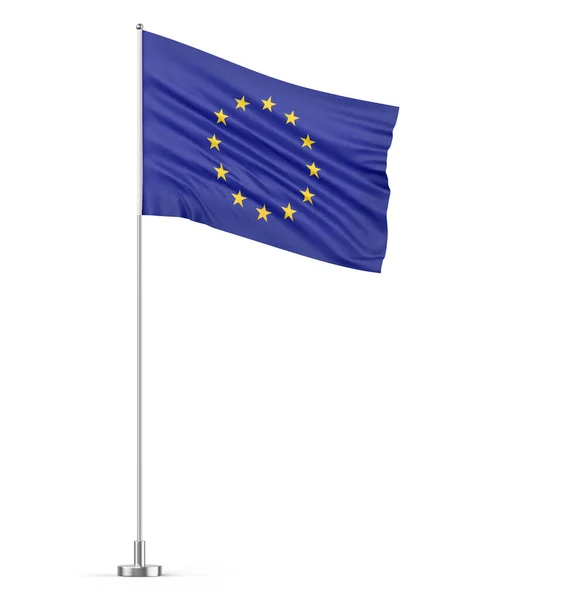 旗竿の上の欧州連合旗白い背景孤立した3Dイラスト — ストック写真