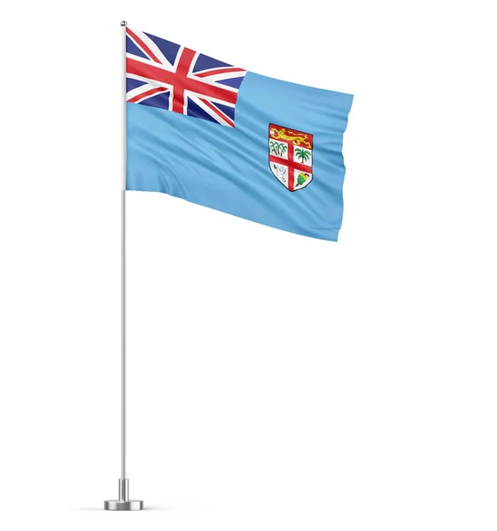 Fiji Flagga Flaggstång Vit Bakgrund Isolerad Illustration — Stockfoto