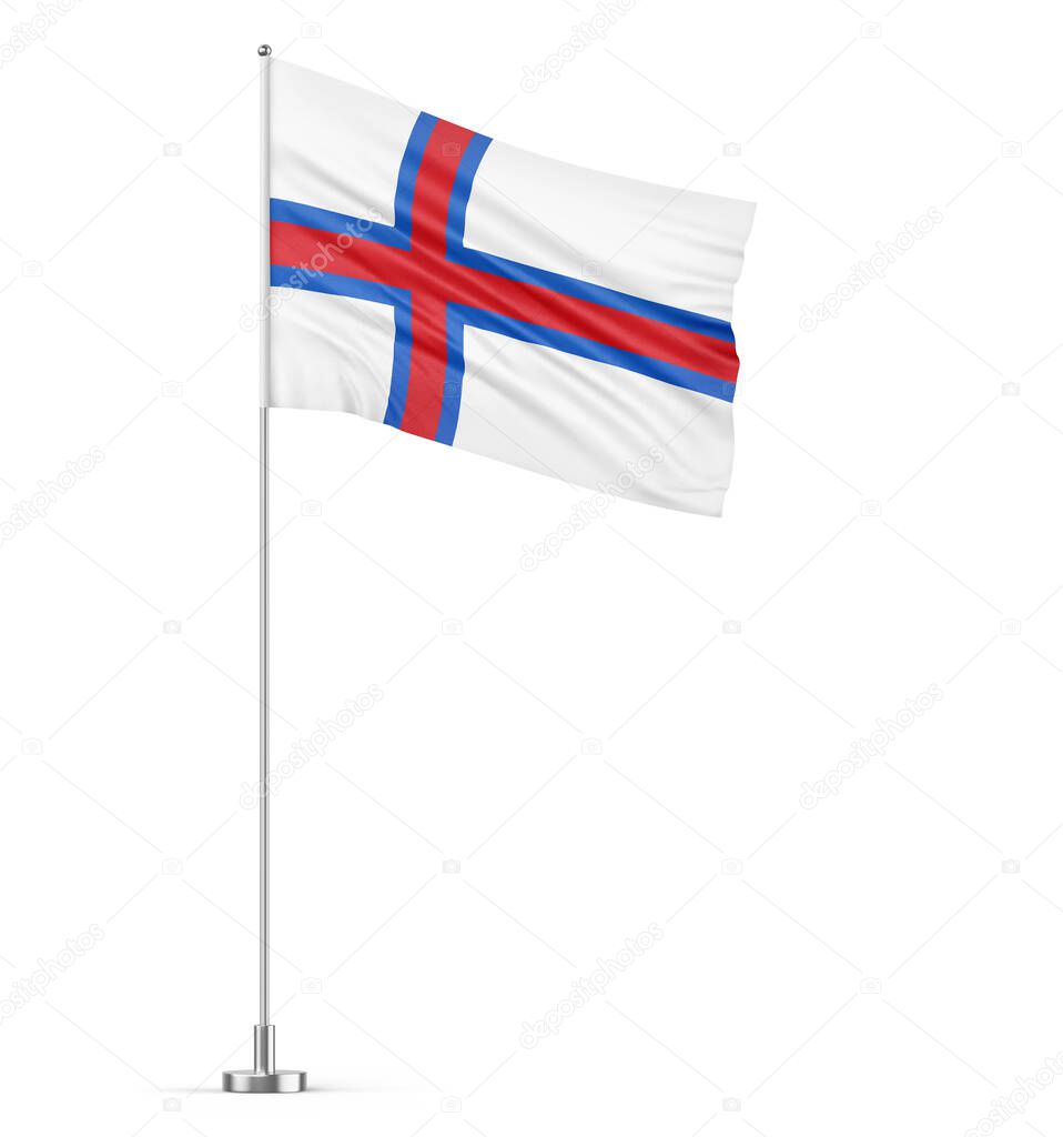 Faroe Islands flag on a flagpole white background isolated 3D illustration