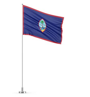 Bayrak direğindeki Guam bayrağı beyaz arkaplan izole edilmiş üç boyutlu resim