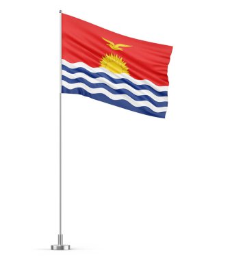 Bayrak direğinde Kiribati bayrağı. Beyaz arkaplan 3 boyutlu izole edilmiş.