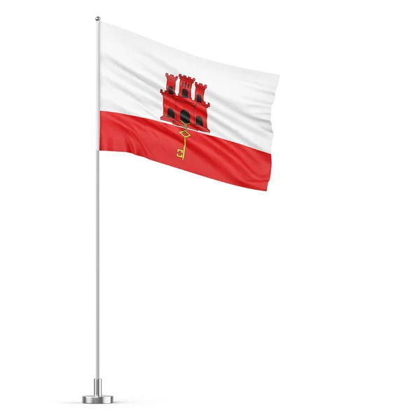 Gibraltár Zászló Zászlórúd Fehér Háttér Elszigetelt Illusztráció — Stock Fotó