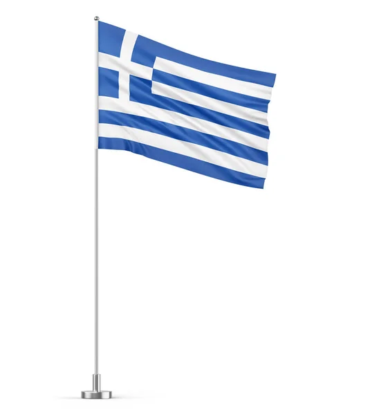 Grækenland Flag Flagstang Hvid Baggrund Isoleret Illustration - Stock-foto