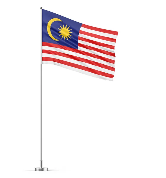 Maleisië Vlag Een Vlaggenmast Witte Achtergrond Geïsoleerde Illustratie — Stockfoto