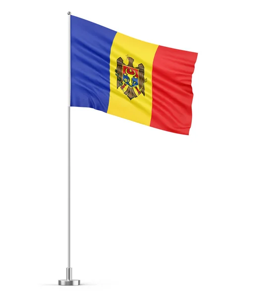 Moldavië Vlag Een Vlaggenmast Witte Achtergrond Geïsoleerde Illustratie — Stockfoto