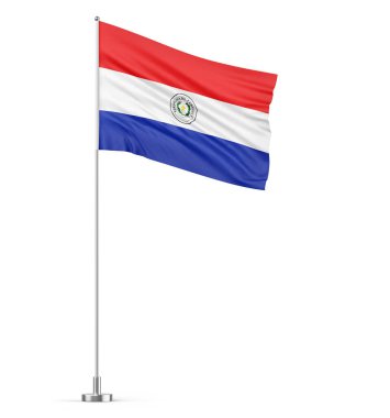 Bayrak direğindeki Paraguay bayrağı beyaz arkaplan izole edilmiş 3D illüstrasyon